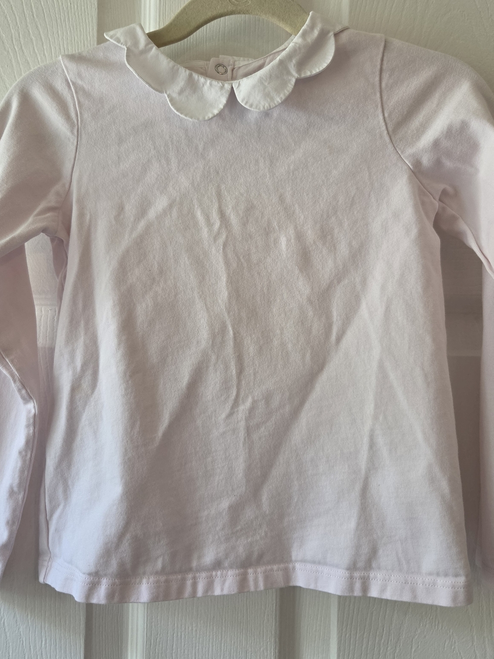 JACADI'S Girls' Powder Pink Long-Sleeve T-shirt with White Scalloped Collar 6Y